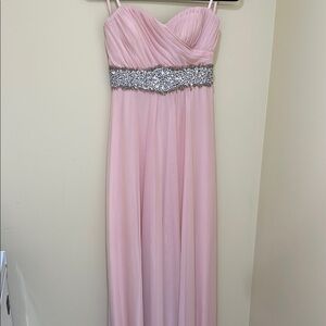 Pink Strapless Gown with Embellished Waist Size 5 -Waist about 26”
